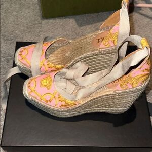 Versace Medusa Pink and Gold Espadrille Sandals